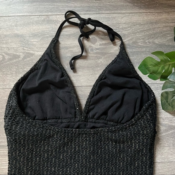 La Blanca by rod beattie woven metallic textured halter one piece. Size 12 - Picture 4 of 8